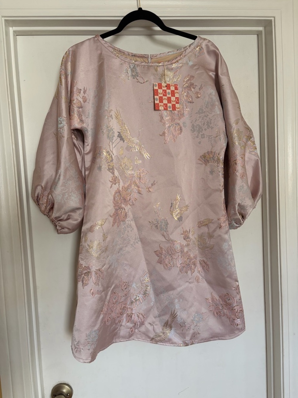 Blush Pink Metallic Floral Jacquard Mini Dress